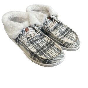 Hey Dude Wendy Fold Boot Plaid Cozy Faux-Fur Lined Slip-On Shoes